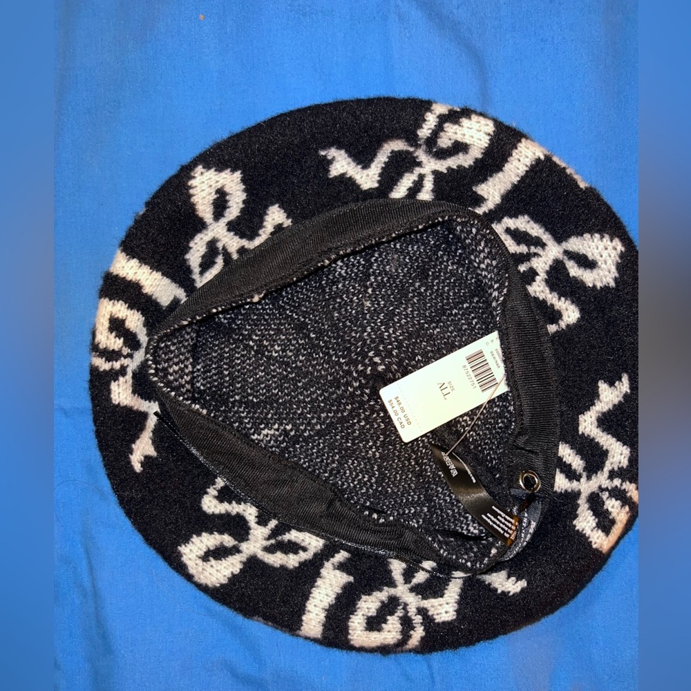 Anthropologie Maeve Black and White Bow Beret Hat - Picture 3 of 5